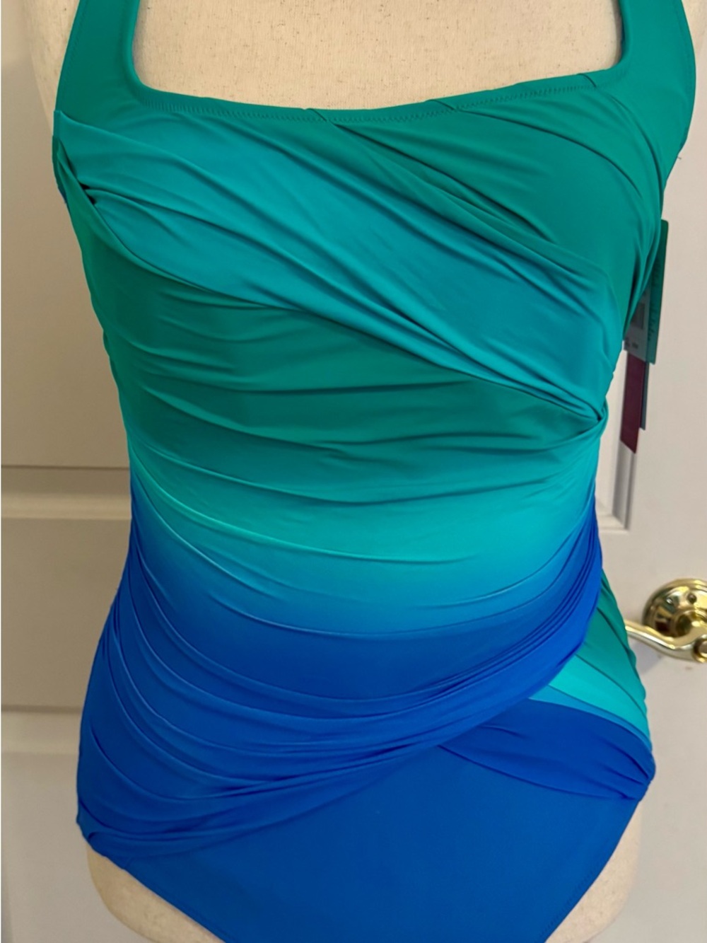 Gottex Swimsuit Blue and Turquoise Green One Piece Swimsuit Size 14 **NWT**